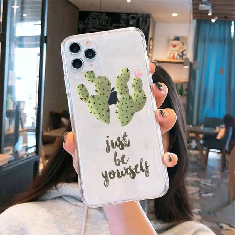 

Green Cactus Plant cute Phone Case Transparent soft For iphone 5 6 7 8 11 12 s c se plus mini x xs xr pro max cover shell funda