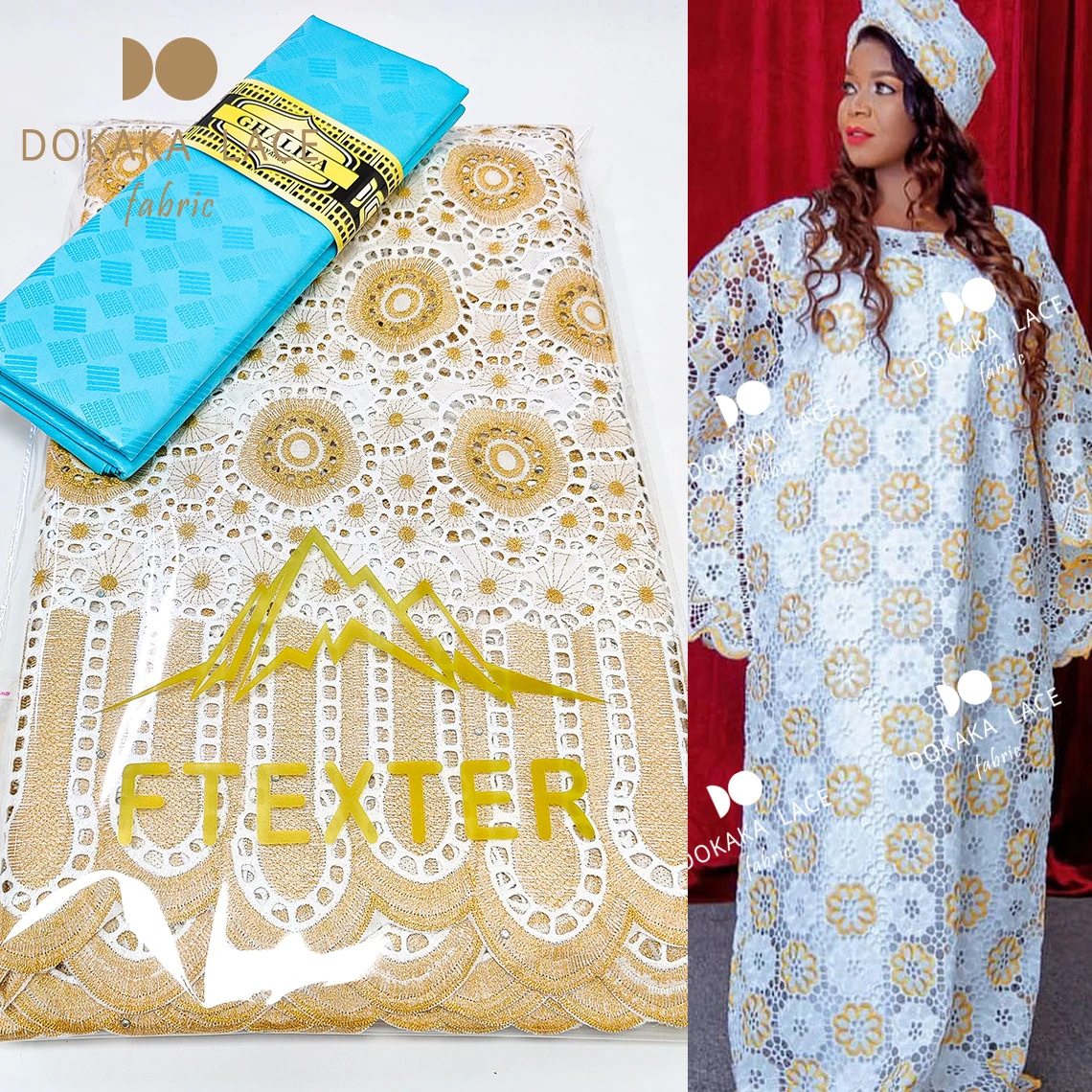 

2.5+2.5 Yards 2022 Latest African Lace High Quality Dry Lac e Swiss Voile In Switzerland With Basin Riche For Wedding Dress Sew