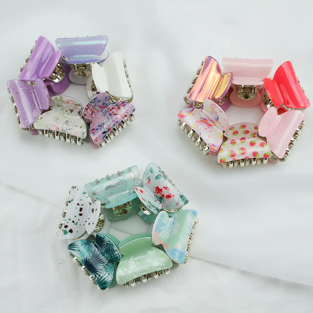 6PCS/Lot 4CM Acrylic Small Crab Hair Claw Clip Women Girls Cute Floral Leopard Plastic Barrette Clamp Hairpin Accessories |