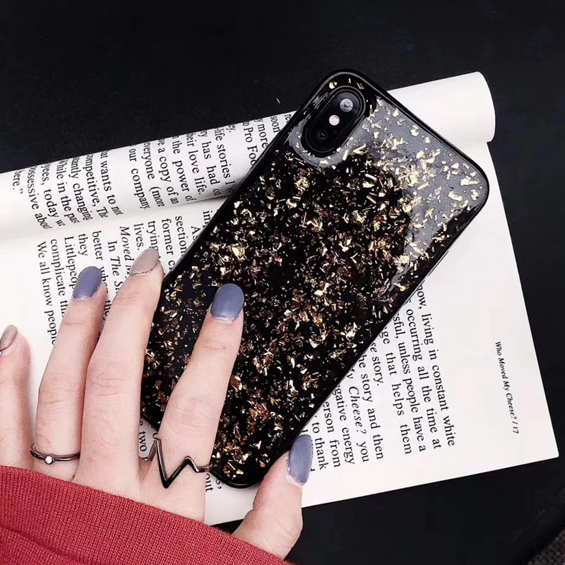 Черный мягкий чехол для iphone X, XR, XS, MAX, 10, 11 Pro, MAX, 7, 8, 6, 6s Plus, силиконовый чехол из золотой фольги и ТПУ, защита от падения - Цвет: Gold