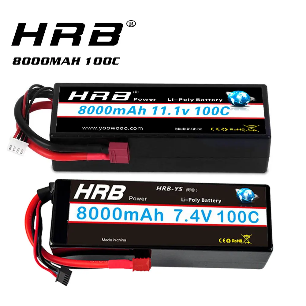 HRB RC Lipo Battery 2S 3S 8000mah 7 4 v 11 1 100C XT60 Жесткий Чехол для Traxxass rc monsters truck 1/10 1/12 Car Boats