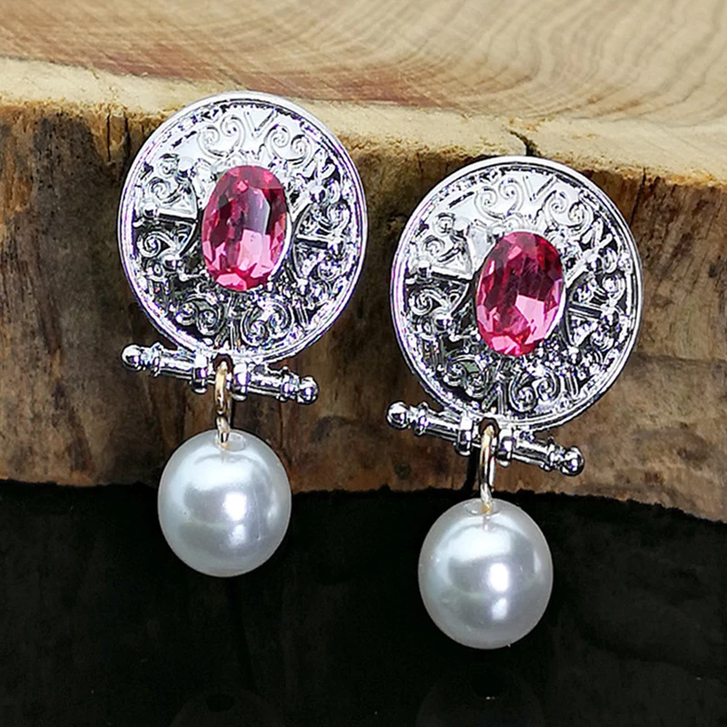 Винтажные серьги Модные античные серебряные круглые подвеска с искусственным