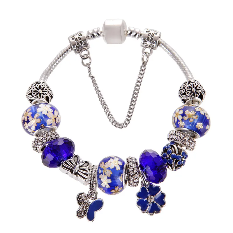 Европейский стиль винтажная подвеска в виде цветка бабочки посеребренный синий