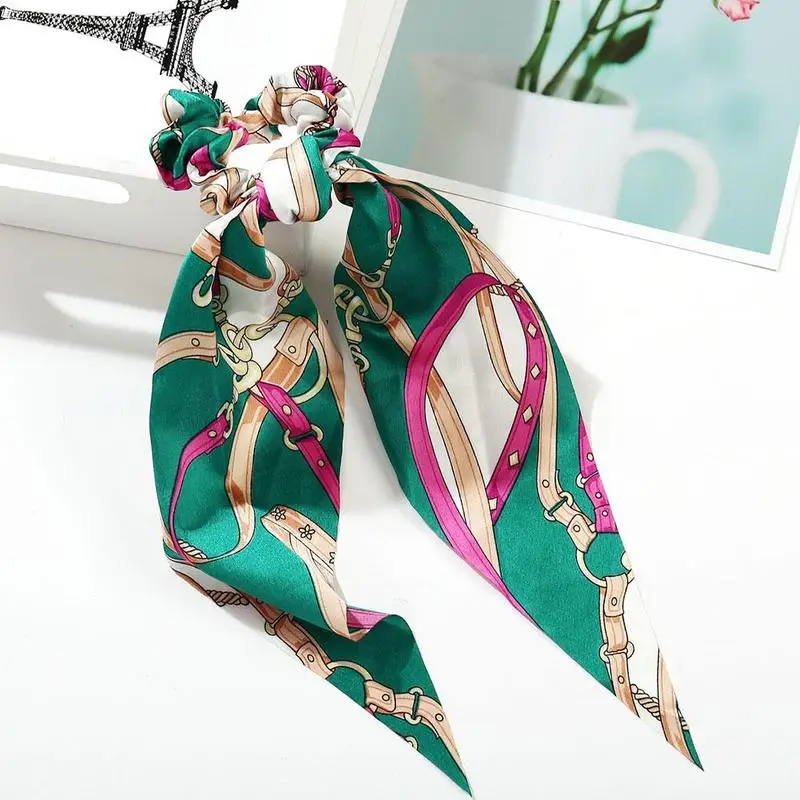 

Bohemian Floral Spot Long Hair Scrunchies Hair Ribbon Bands Elastic Hair Accessories For Women Hair Scarf Ponytail Hair Ring