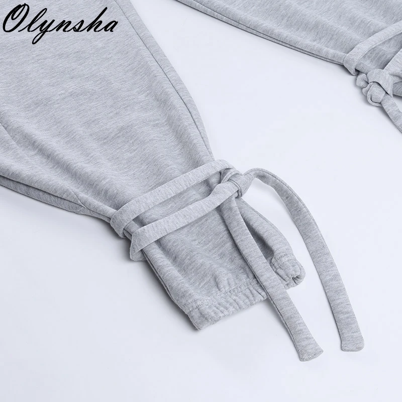 

Cotton Casual Sweatpants Women Elast Wait Lace Bandage Pants 2020 Winter Streetwear Harem Pant Fitness Loose Joggers Woman Pants