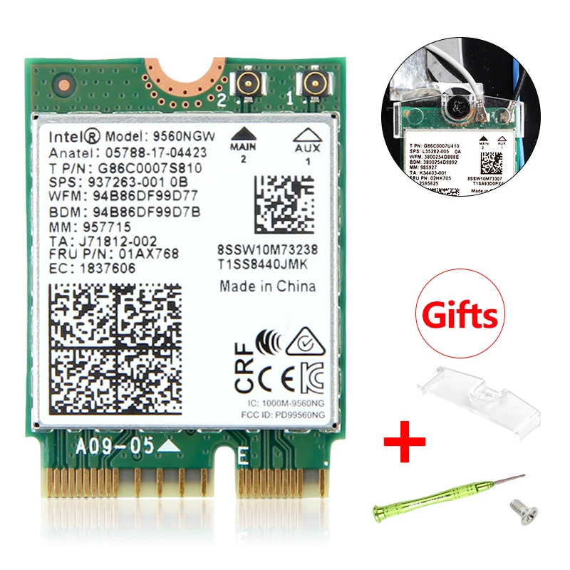 Двухдиапазонная беспроводная карта 1,73 Гбит/с для Intel AC 9560 9560NGW NGFF Key E Wifi карта 9560AC 8020.11ac Bluetooth 5,0 ноутбук для Windows 10