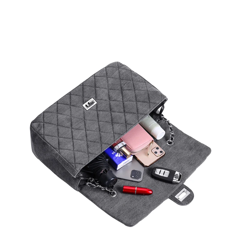 

Women New Fashion Geometric Nylon Oxford Rhomboid Ladies Large Chain Armpit Canvas Bag Shoulder Bag