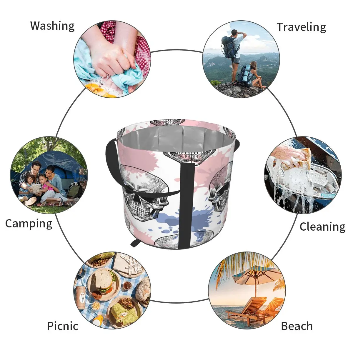 

Foldable Water Bag Skulls And Blots Outdoor Sports Camping Hiking Storge Water Bucket Picnic Water Container Lifting Carrier