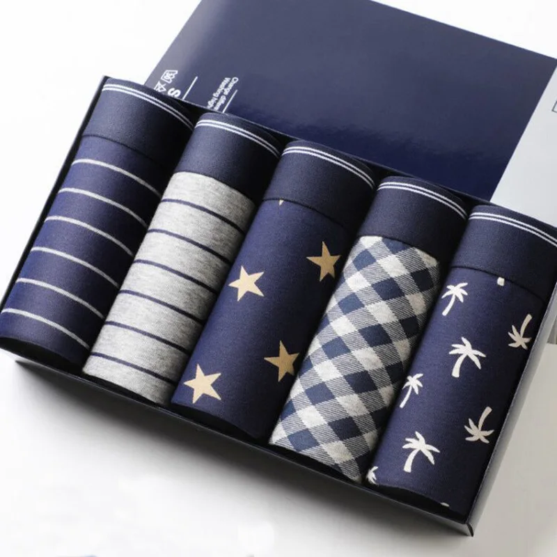 

5 шт., мужские хлопковые трусы-боксеры