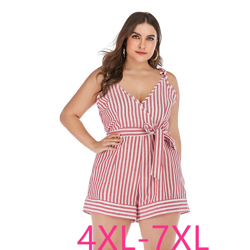 

Новинка, летний женский комплект одежды, Свободные повседневные Комбинезоны в полоску, с глубоким вырезом, на бретельках, с поясом, розового...