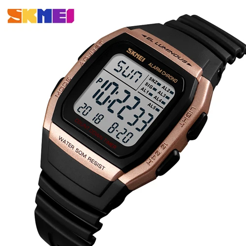 Rose Gold watch SKMEI брендовые роскошные часы мужские модные цифровые электронные часы спортивные водонепроницаемые военные Chrono наручные часы Relogio Masculino - Цвет: Rose Gold watch