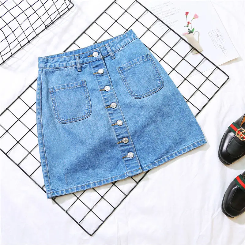 

Denim skirt half length skirt 2021 summer new Korean versatile skirt show thin short high waist A-line skirt student thin