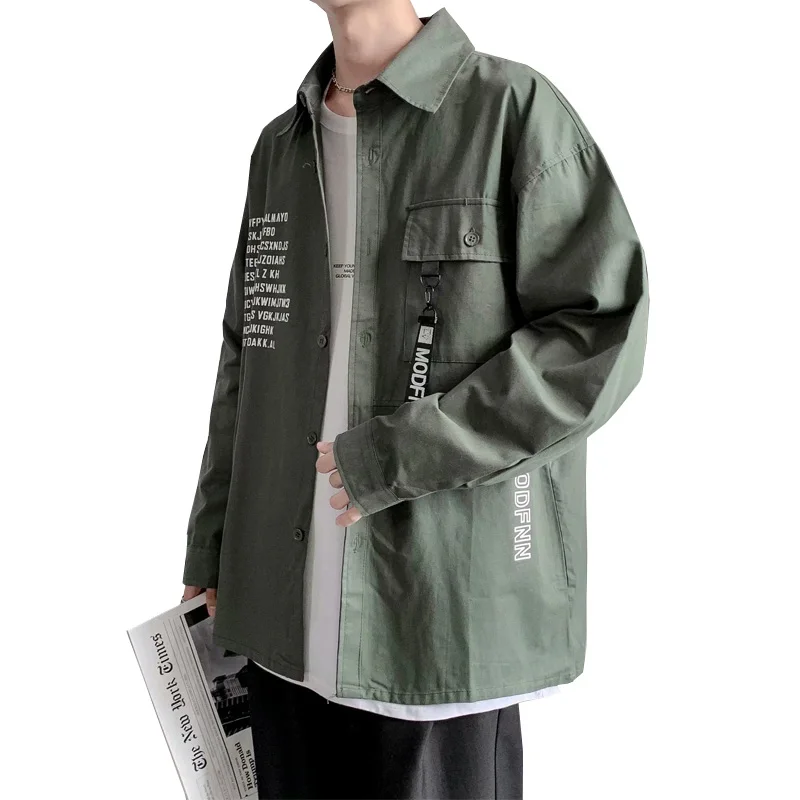 

2021 New Letter printing Shirt Men's Shirts Vintage Jacket Cotton Casual Slim Fit with Pocket Long Sleeve Streetwear Men's tops