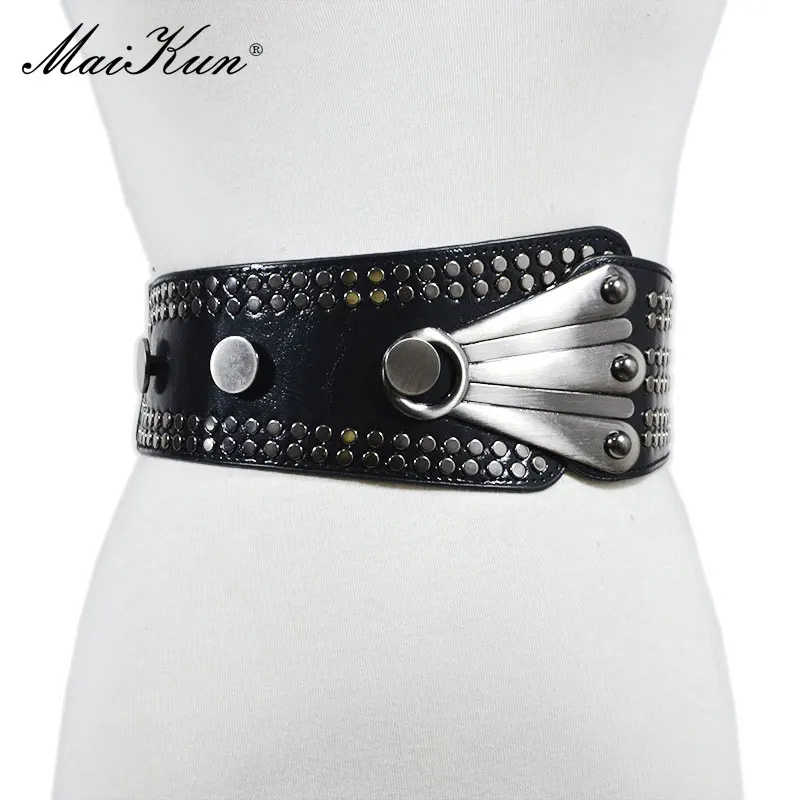 Maikun Belt Punk Style Rivet Elastic Belts For Women Fashion Versatile Wide Girdle Exquisite Ladies Belt Ornament Wide Girdle