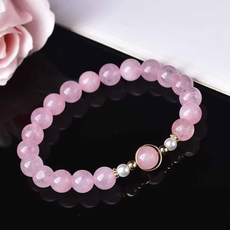 Оптовая продажа натуральный розовый кварцевый камень браслеты ручной работы из