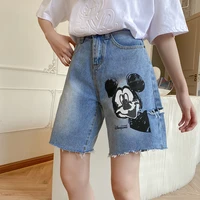 disney mickey mouse anime summer women denim booty shorts casual high waists hollow out leg openings slim short jeans women