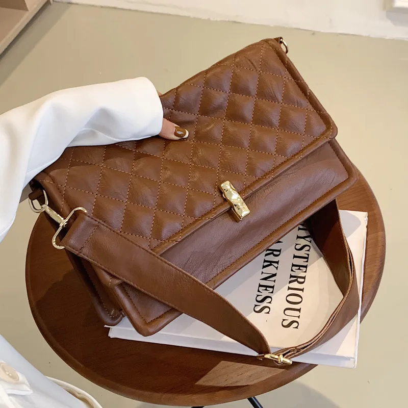 

Embroidery Thread Handbags Women Quilted Leather Crossbody Bag Diamond Lattice Messenger Bag Female Lozenge Design Shoulder Bag