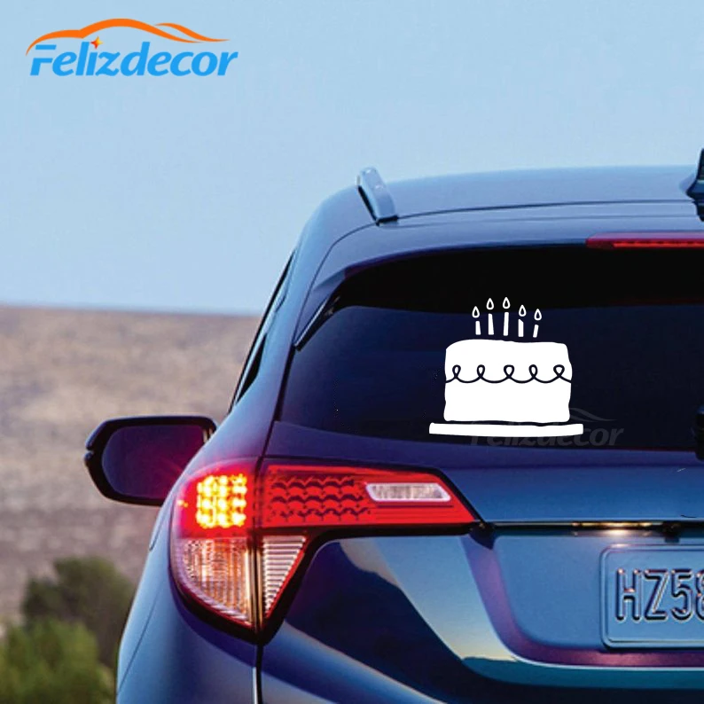 Birthday Cake Vinyl Window Car Decal Stickers Rear windshield Art Decor White Black ZP0358 | Автомобили и мотоциклы