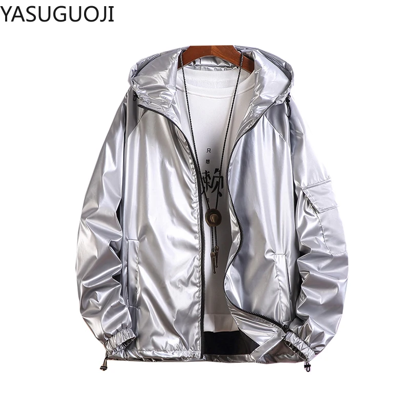 Модная Светоотражающая Мужская Серебристая куртка YASUGUOJI новая весенне-осенняя