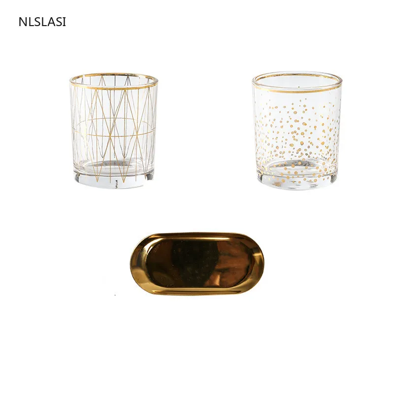 

Creativity Golden Lines Round Cup with Metal Tray Bathroom Accessories Set Home Washroom Decorations Mouth Cup Birthday Present