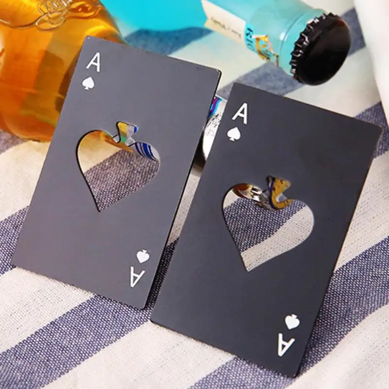 

5Pcs Black Poker Card Beer Bottle Opener Personalized Stainless Steel Credit Card Bottle Opener Card Of Spades Bar Tools