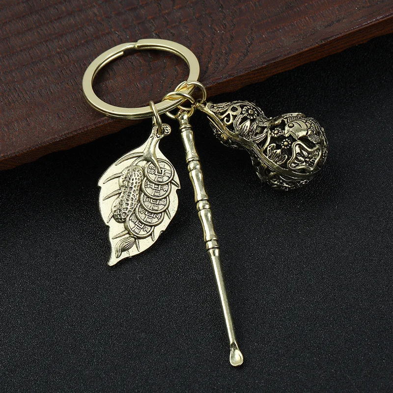 

Vintage Leaf Fat Fortune Bamboo Joint Ear Spoonl Pendant Keychain for Car Keys Backpack Key Ring Jewelry Accessories New