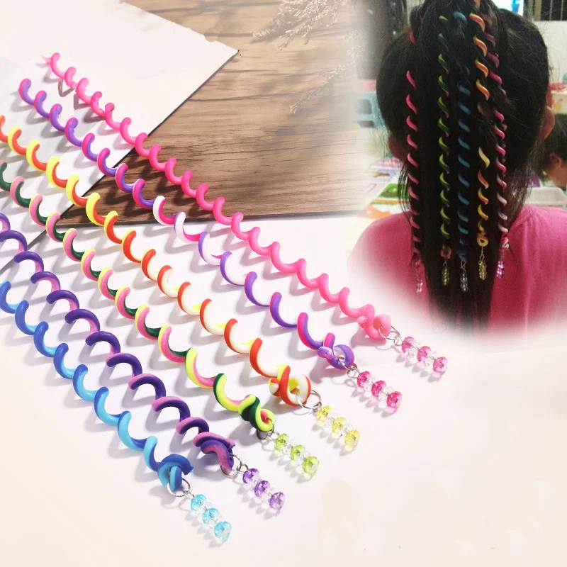 

6PCS/Set Girls Cute Colorful Crystal Long Spiral Headbands Hair Bands Braid Hair Ornament Hairband Kids Fashion Hair Accessories