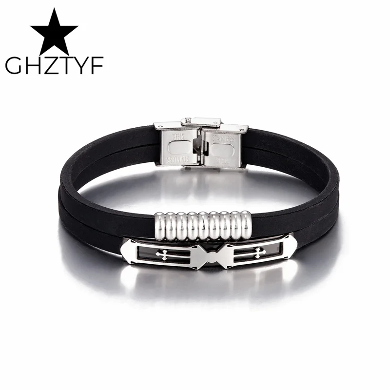 Двойной браслет из нержавеющей стали аксессуары двухслойные силиконовые