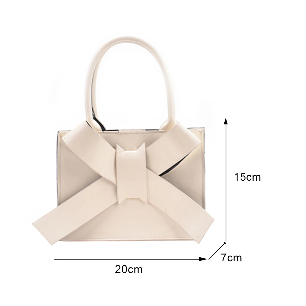 

Fashion Women PU Leather Pure Color Bowknot Small Handbags Casual Ladies Vintage Zipper Top-handle Tote Bag