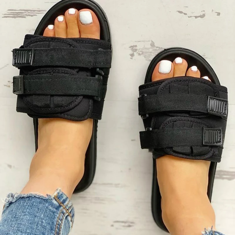 

Summer Women Slippers Fashion Hook&loop Canvas Casual Lovers Shoes Slip-on Beach Slippers Summer ladies flip flops size 35-46