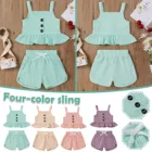 Комплекты одежды для маленьких девочек, топ на подтяжках и шорты для маленьких девочек, 4 цвета, комплект одежды из 2 предметов, милая Одежда для младенцев