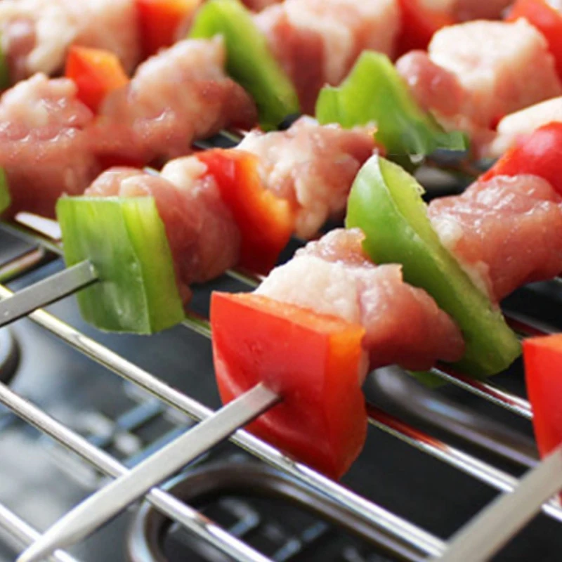 

6x Kebab BBQ Stainless Steel Skewers Flat Reusable Metal Skewer Sticks & 1set Ice Bucket, Insulated Stainless Steel