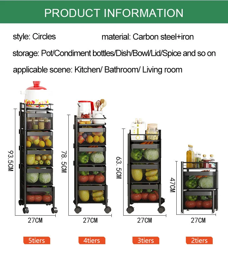 storage rack organizer kitchen trolley cabinet multi layer pot shelf fruit and vegetable rotatable basket kitchen accessries free global shipping