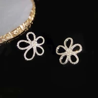 2021 simple personality hollow diamond inlaid flower earrings for women korean fashion earrings party jewelry accessories gifts