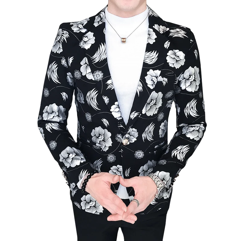 Мужской блейзер с длинным рукавом приталенный Блейзер и бронзовым узором весна