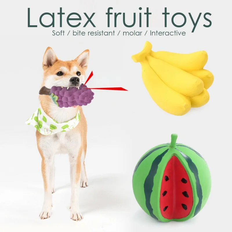 

Latex Dog Toy Squeaky Chew Toy Simulated Fruits Interactive Fetch Play Training Watermelon Grape Banana For Small Medium Dogs
