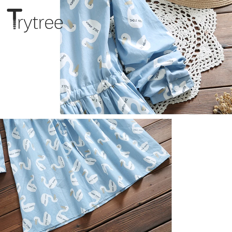 Осеннее женское повседневное Хлопковое платье Trytree рубашка на пуговицах с