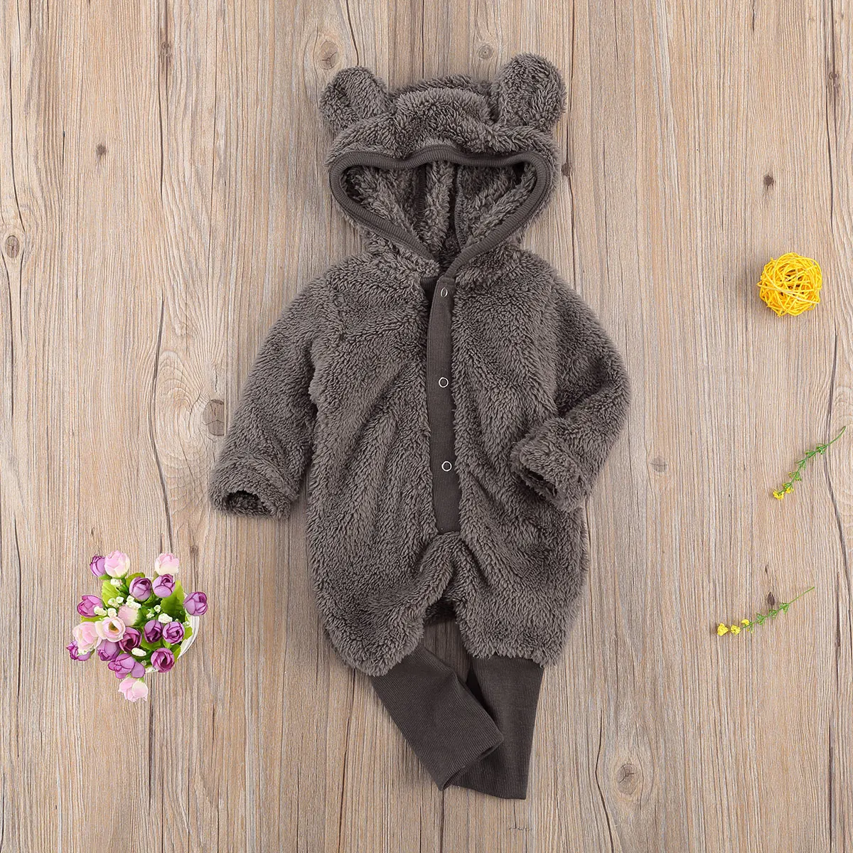 Christmas Romper Newborn Infant Baby Boy Girl Flannel Bear Ear Hooded Romper Jumpsuit Hoodies Autumn Winter One-Piece 0-12M New