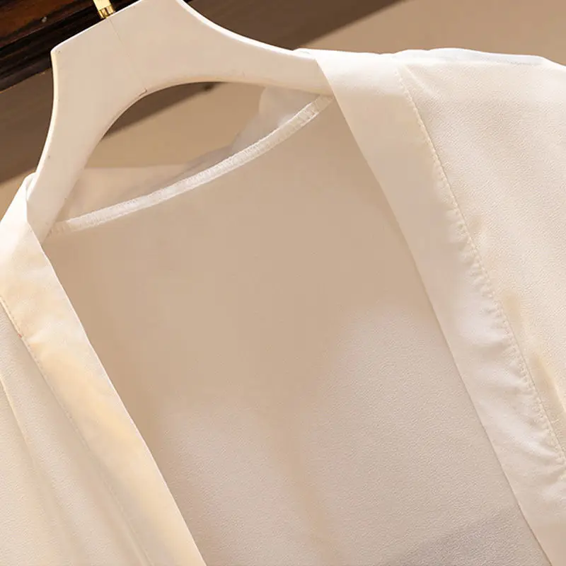 

Plus size women's 2021 spring and summer fashion new Chinese style chiffon suspender dress two-piece temperament casual