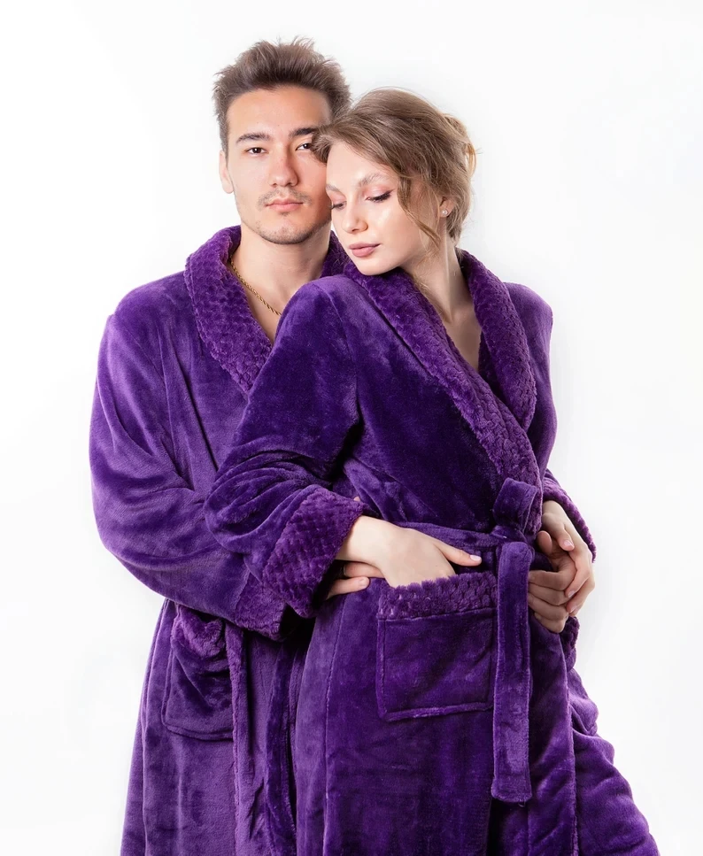 Couple Long Plush Bathrobes His And Hers Robes Customized Robes Wedding Gift Couple Personalized Robe-New Bathrobe Dressing Gown
