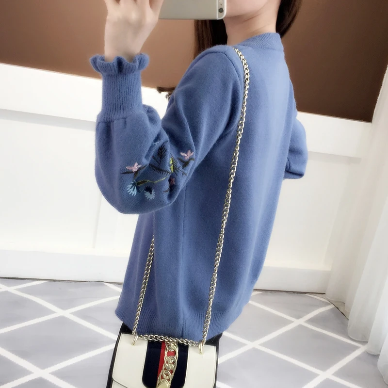 Jumper 2019 Autumn Outfit Sleeve Knit Cardigan Embroidered Lotus Leaf Loose Women's Clothing Han Edition Zipper Sweater Coat |