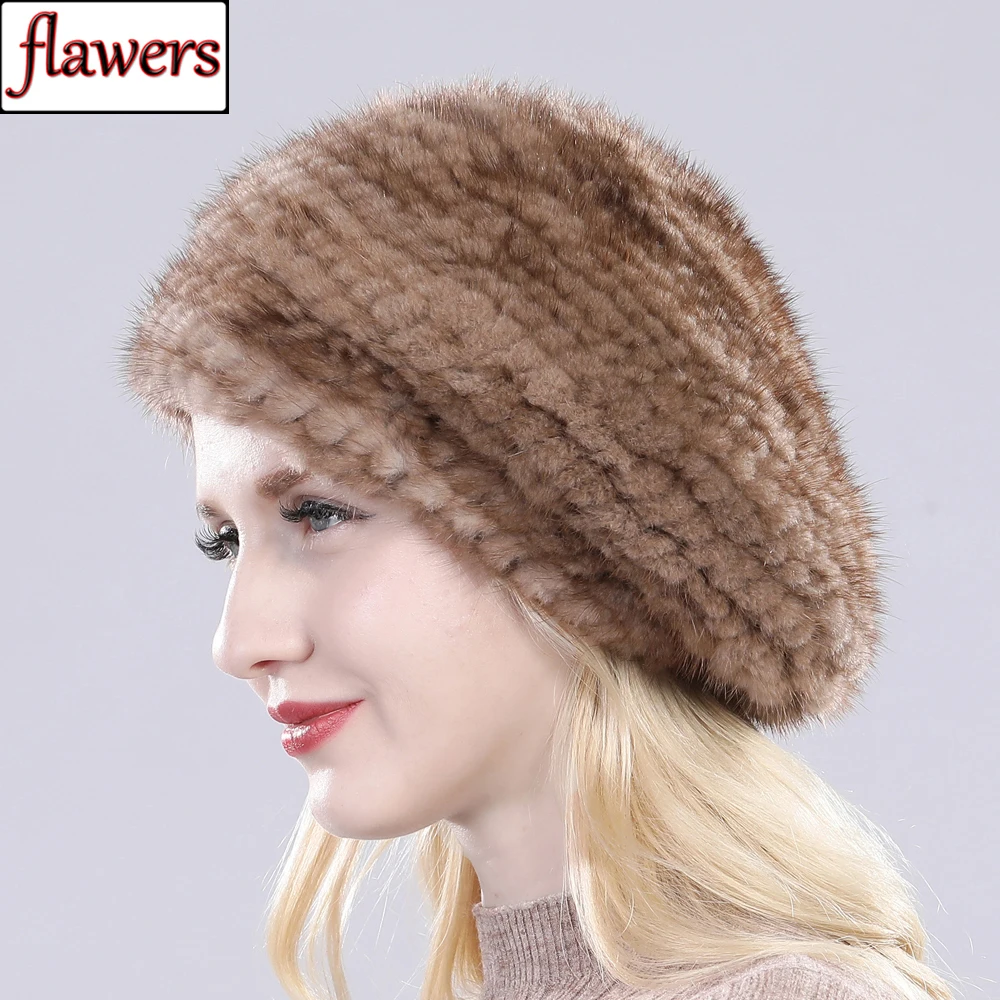 Hot Sale Russia Women Winter Real Mink Fur Berets Hat Hand Knitted Real Natural Mink Fur Cap Lady Luxury Real Mink Fur Hats
