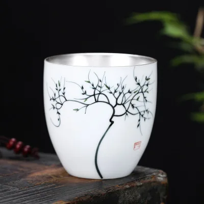 Ручная роспись фарфоровая чашка большая Серебряная для чая Позолоченная