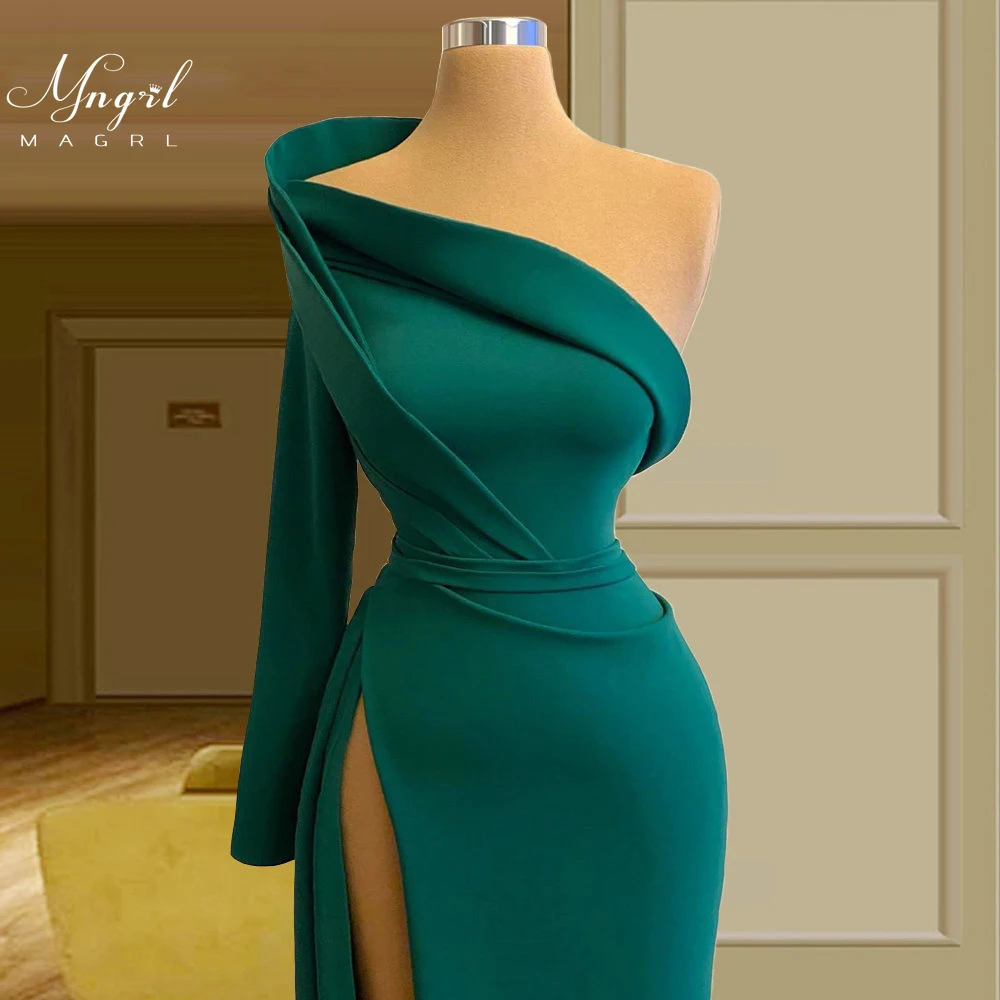 

MNGRL Luxury Evening Dress One-shoulder Long Sleeves Hand-applied Diamonds Glittering 2021 New Evening Dress Party Dress