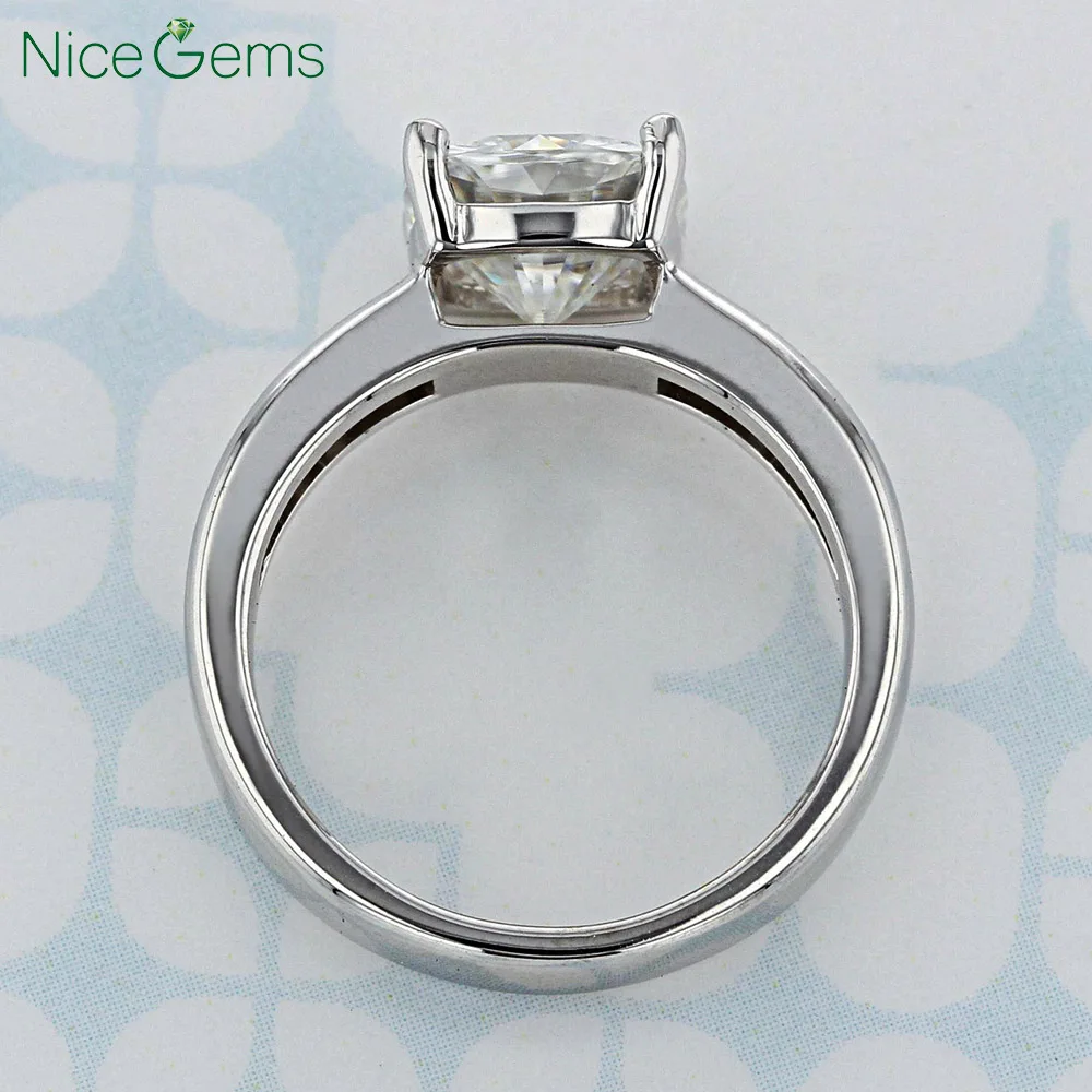 NiceGems 14K Белое Золото 3ct 8.5мм Квадратный Ограночный Бриллиант DF Цвет Кольцо с Боковыми Принцессами для Женщины.