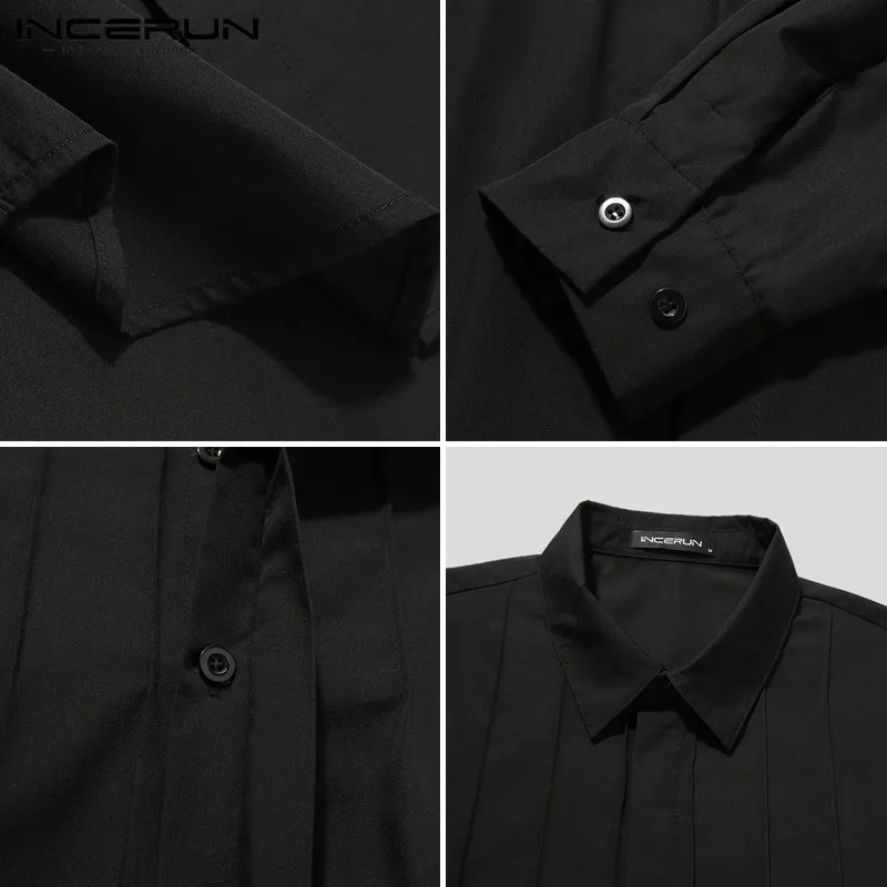 

Men Casual Shirt Turn Down Collar Long Sleeve Button Streetwear Leisure Blouse Korean Style Solid Color Fashion Camisa INCERUN