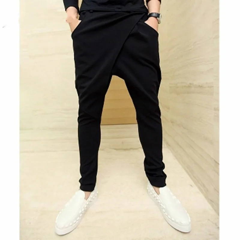 Мужские брюки султанки азиатского размера однотонные черные спортивные со
