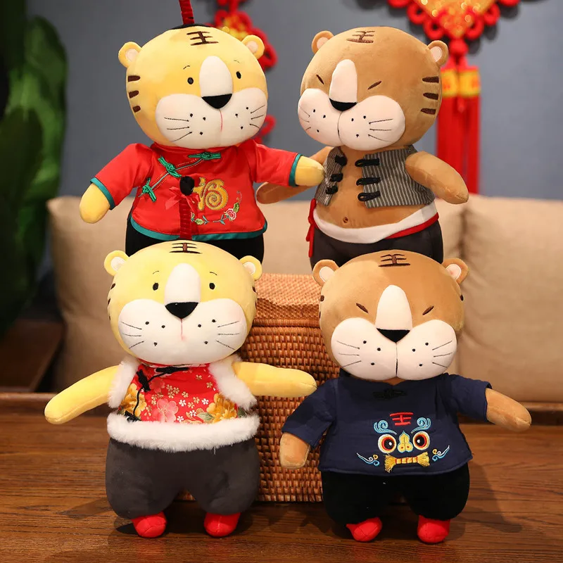 

14cm Tiger Plush Toy Valentines Gift Mascot Doll Lunar New Year 2022 Chinese Folk Custom Pendant Lucky Zodiac Ragdoll Decor YZ18