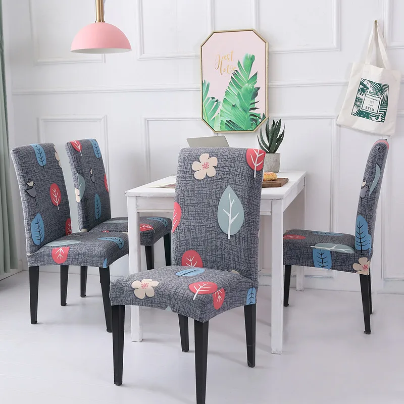 

4pcs Printed Flower Leaves Elastic Computer Office Chair Cover Washable Removable Armless Stretch Spandex Chair Cover Slipcover