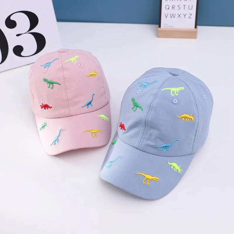 

2021 New Summer Cartoon Dinosaur Embroidery Snapback Baseball Cap Newborn Baby Girl Boy Sun Hat Baby Hats Cotton Bucket Caps
